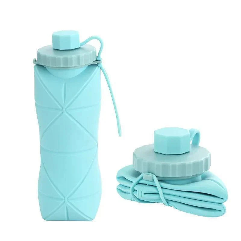 Side profile of 600ml collapsible silicone water bottle in expanded state