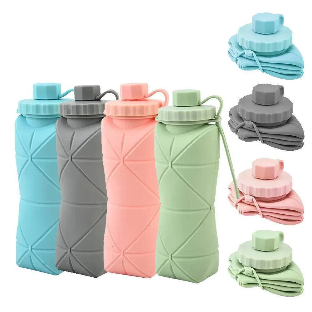 Travel drinkware item partially compressed to demonstrate flexibility