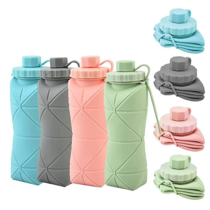 Travel drinkware item partially compressed to demonstrate flexibility
