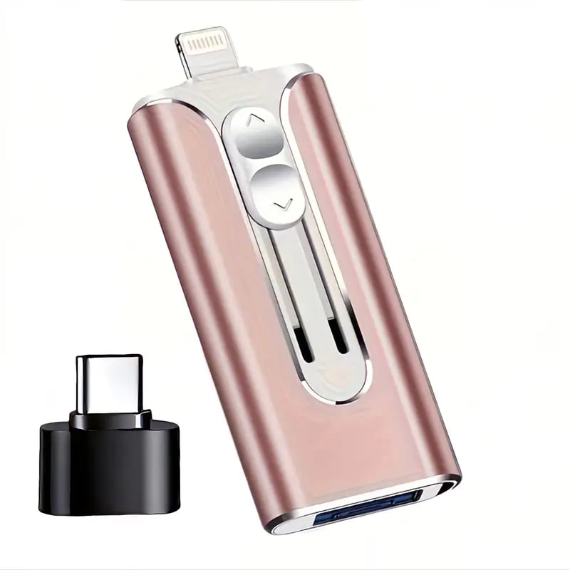 Pink 4-in-1 USB External Memory Storage flash drive with connectors