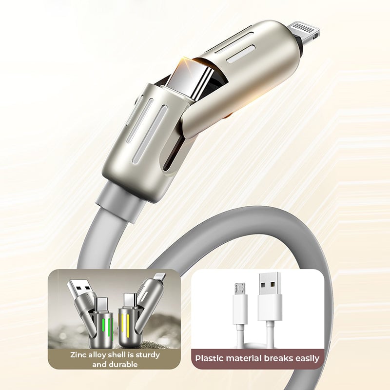 Durable braided texture detail of the 4-in-1 fast charging USB cable