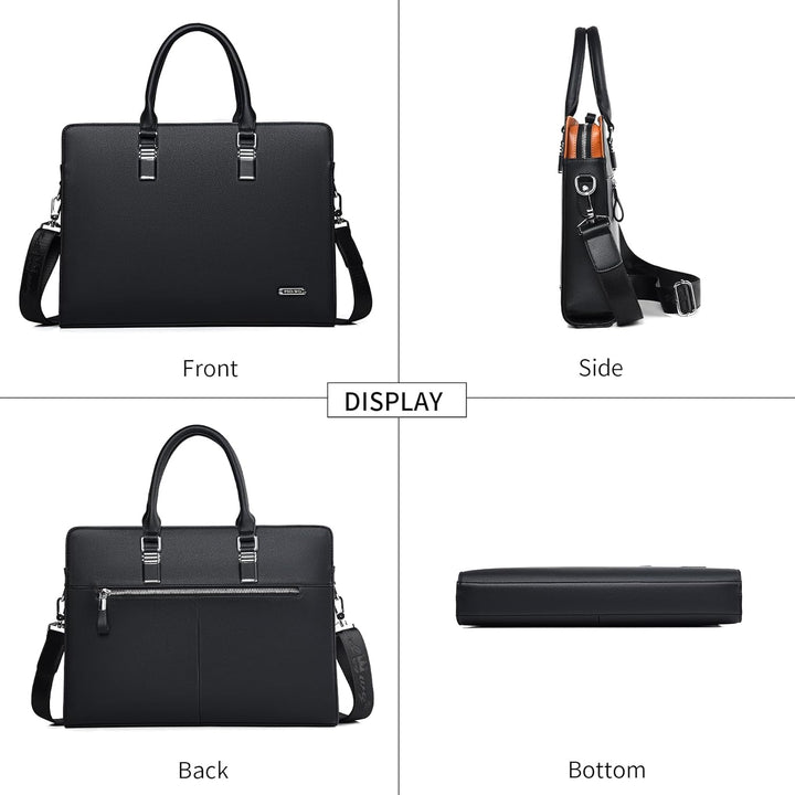 High-capacity leather briefcase showing bottom base