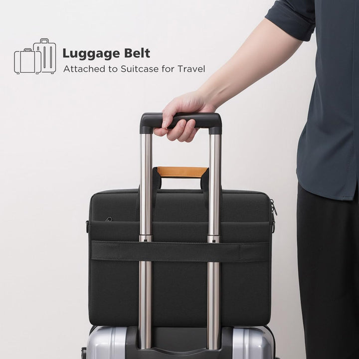 Business bag open view showing expansive main storage capacity.