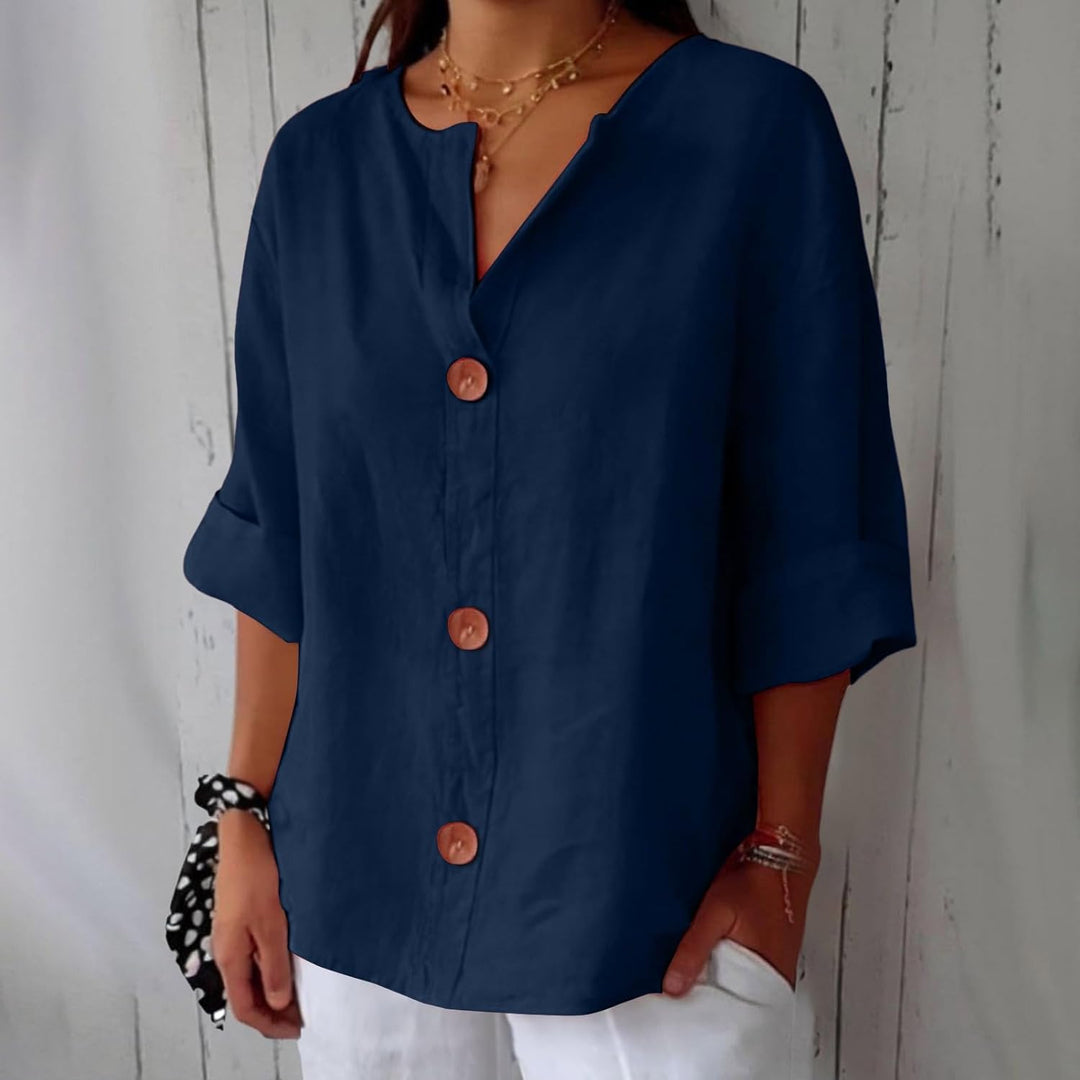 Women's relaxed fit button-front casual blouse in soft summer fabric