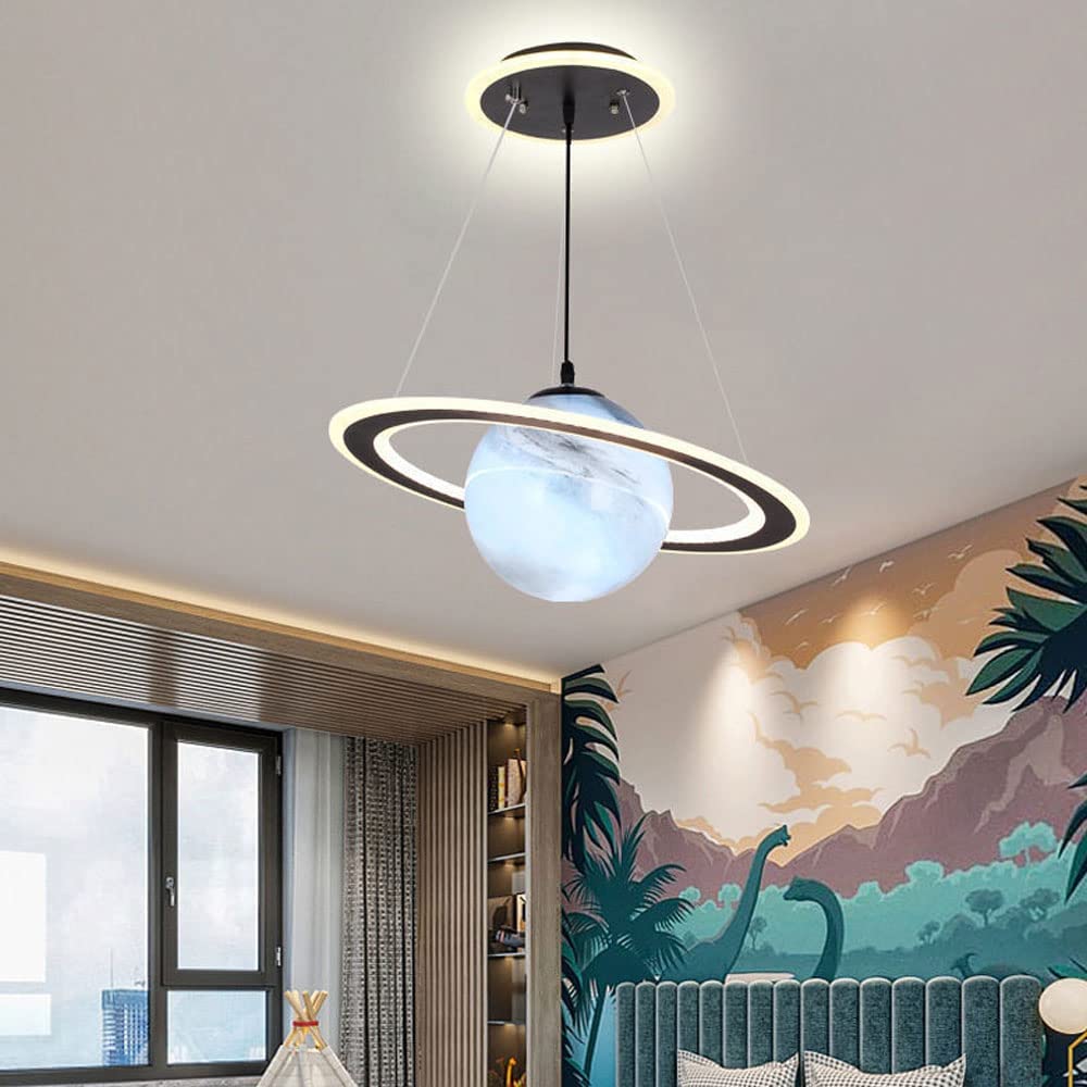 Earth Blue planet LED pendant lamp hanging in a child's bedroom