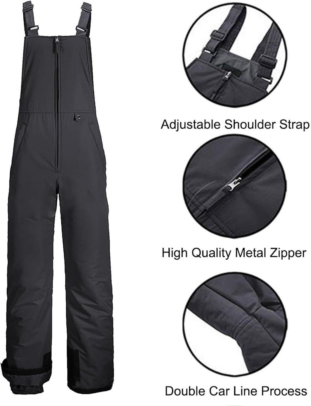 Durable thermal ski wear and winter dungarees hanging for cold weather sports