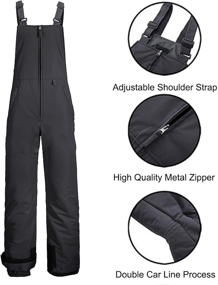 Durable thermal ski wear and winter dungarees hanging for cold weather sports