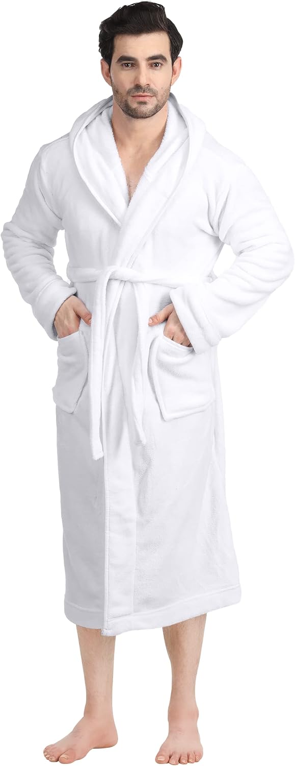 Relaxed fit mens fleece bathrobe styled for home comfort