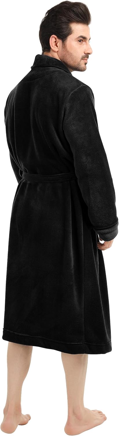 Comfortable fleece dressing gown showing shoulder fit