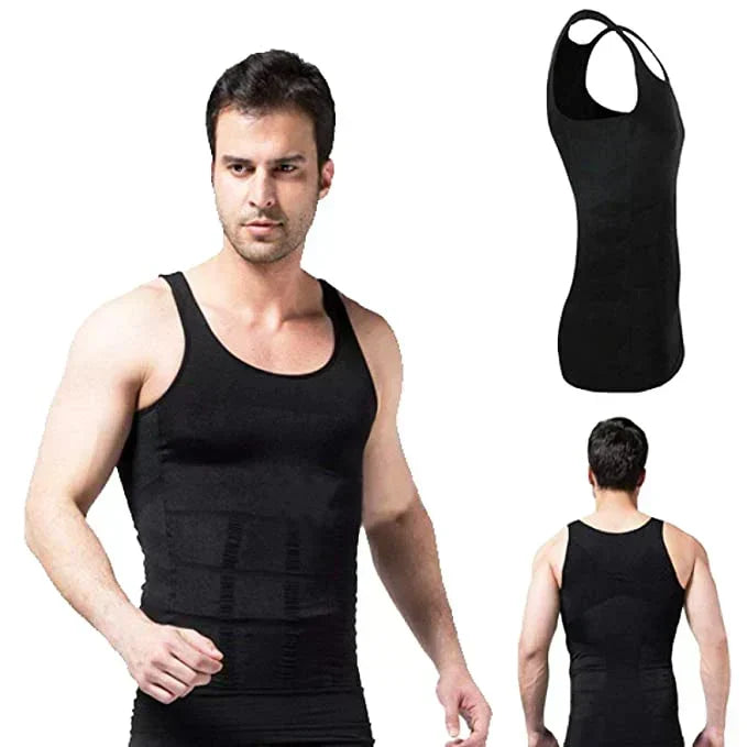 Detailed shot of fabric on mens slimming compression undershirt