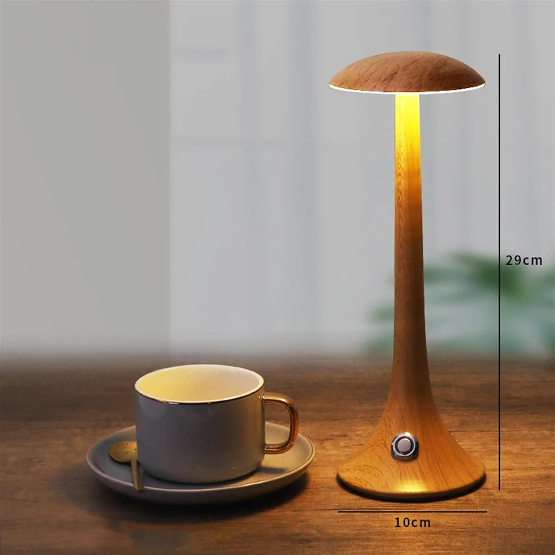 Close up of touch control sensor on the modern ambient mushroom table lamp