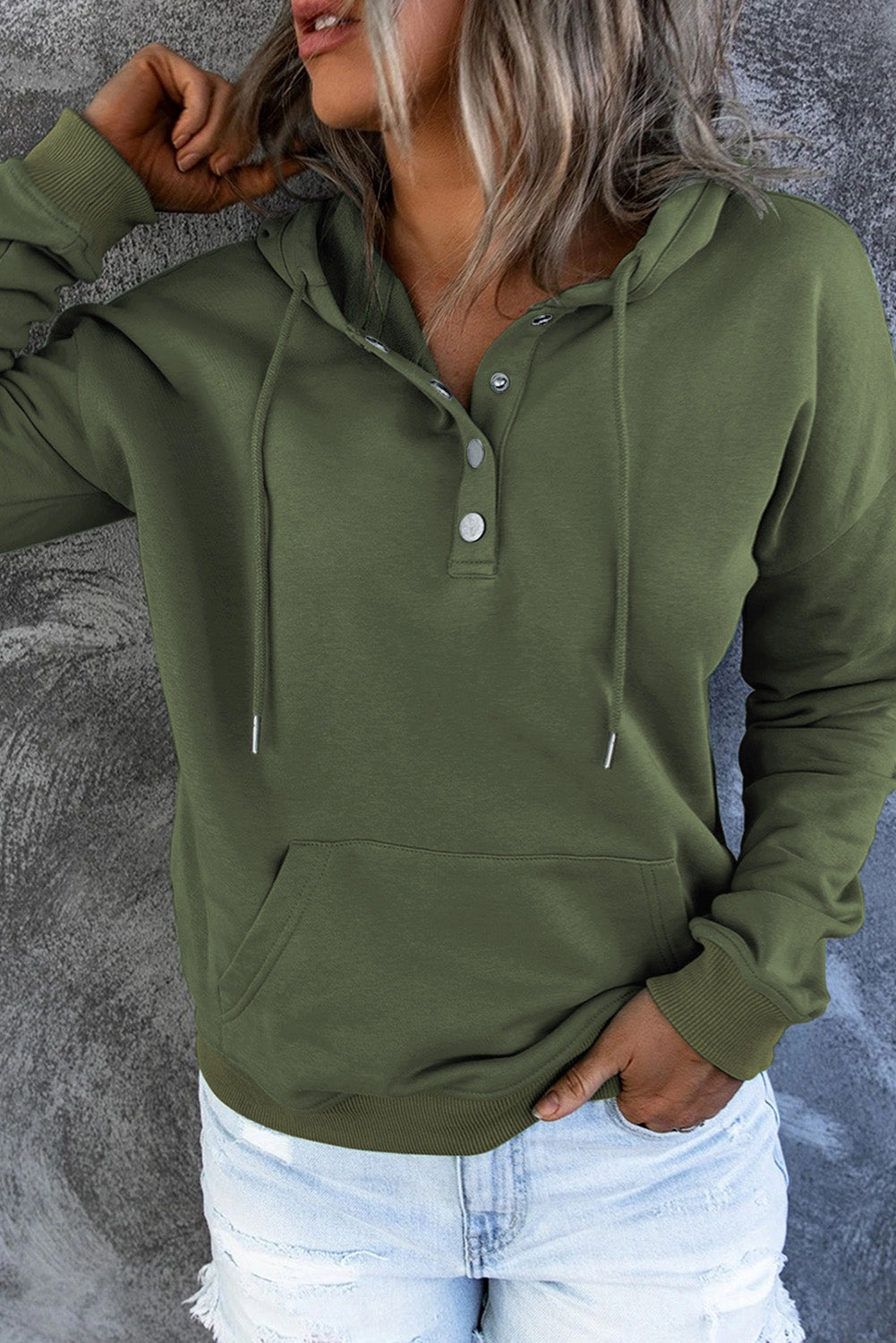 Casual green hoodie sweater for women, back view