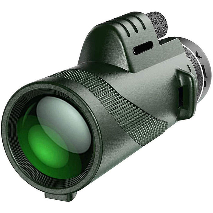 Complete portable telescope kit with carrying pouch, strap, and lens caps