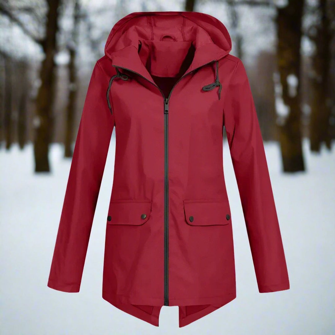 Full outfit featuring women's casual waterproof hooded outerwear