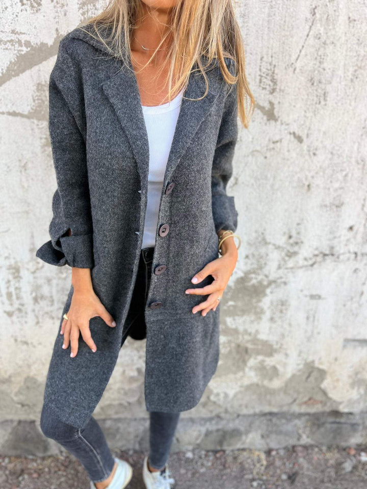 Women's Ada Long Knit Coat in autumn style, full length view