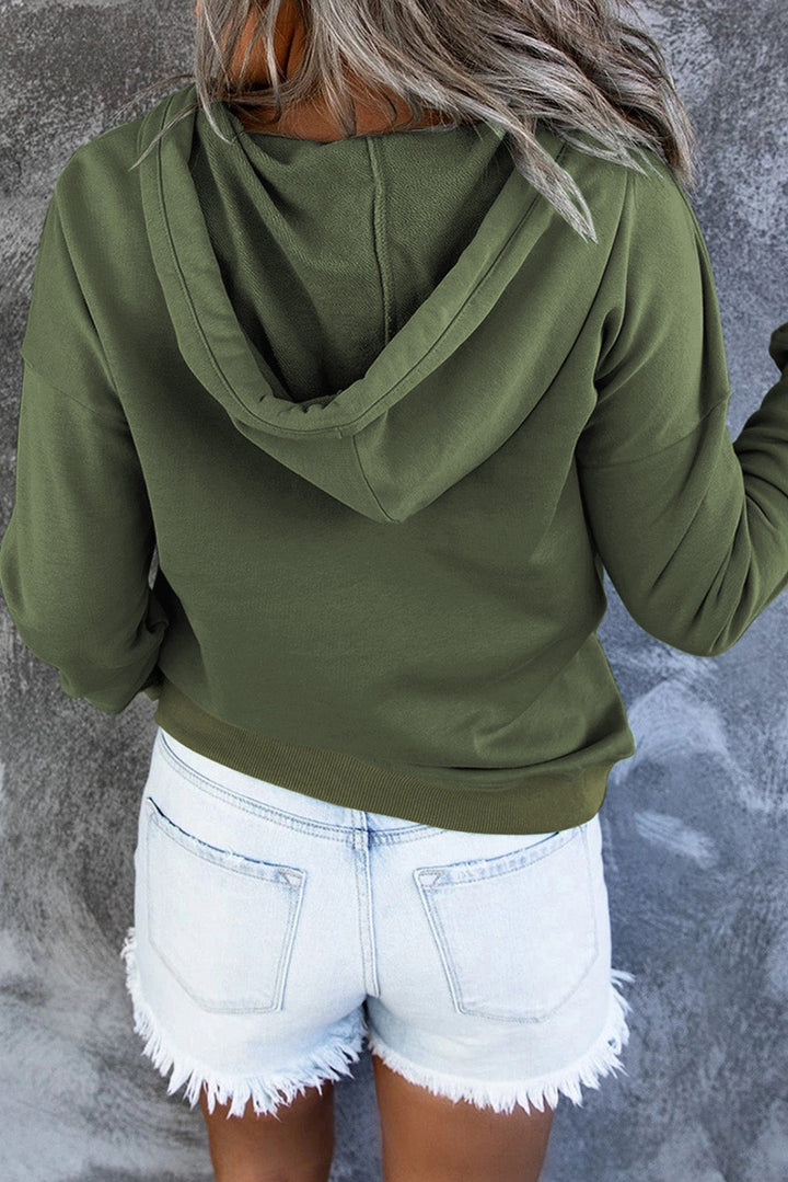 Long sleeve cosy hooded sweater in rich green color