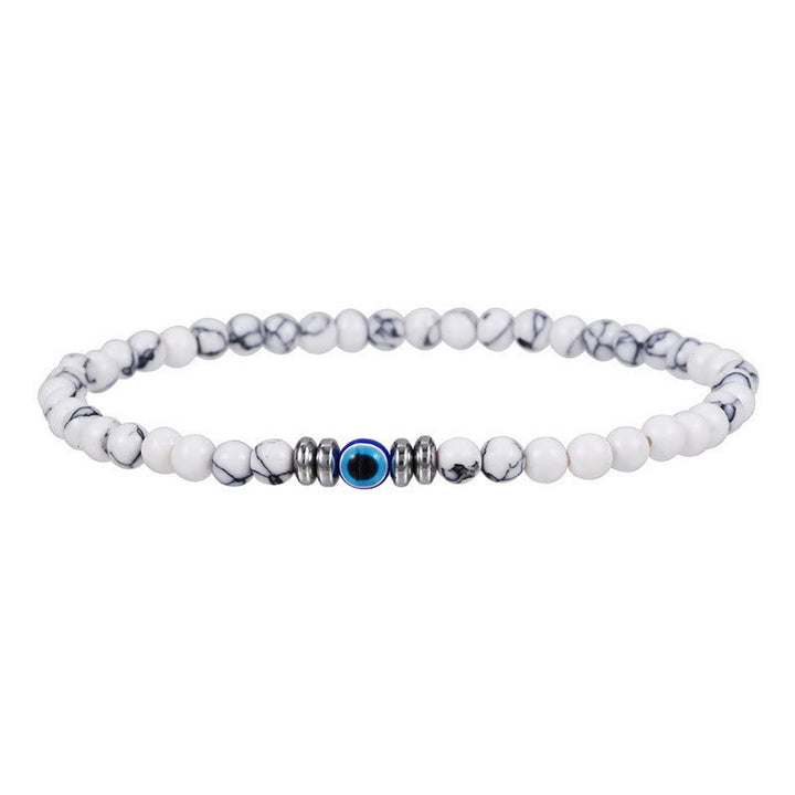 Complete look of mens natural stone beaded bracelet with evil eye