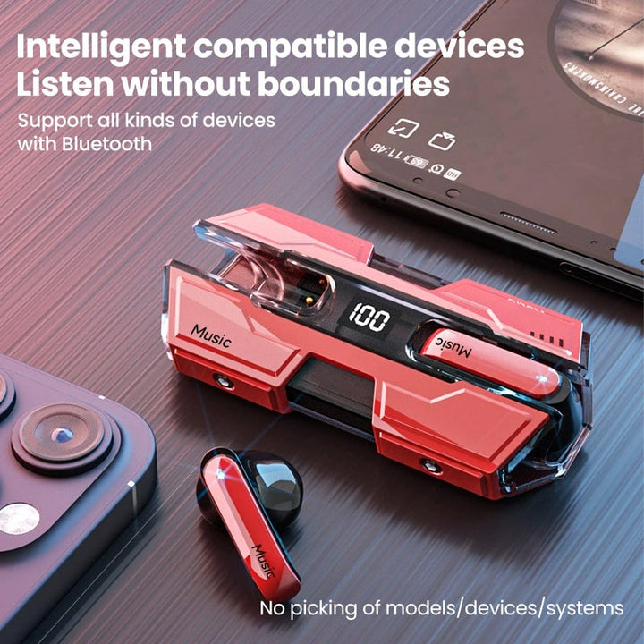 Sports earbuds wireless headset displayed from a side angle