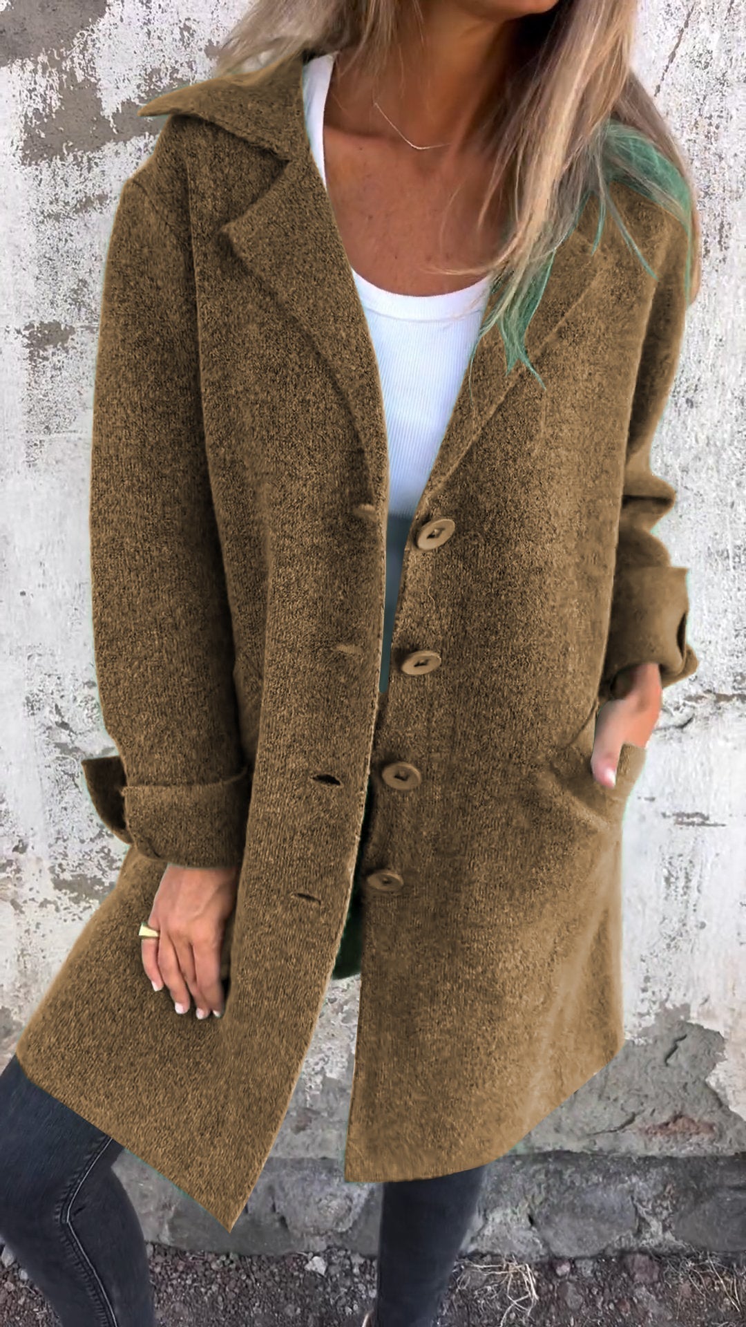 Detailed fabric texture of the warm women's autumn fashion coat
