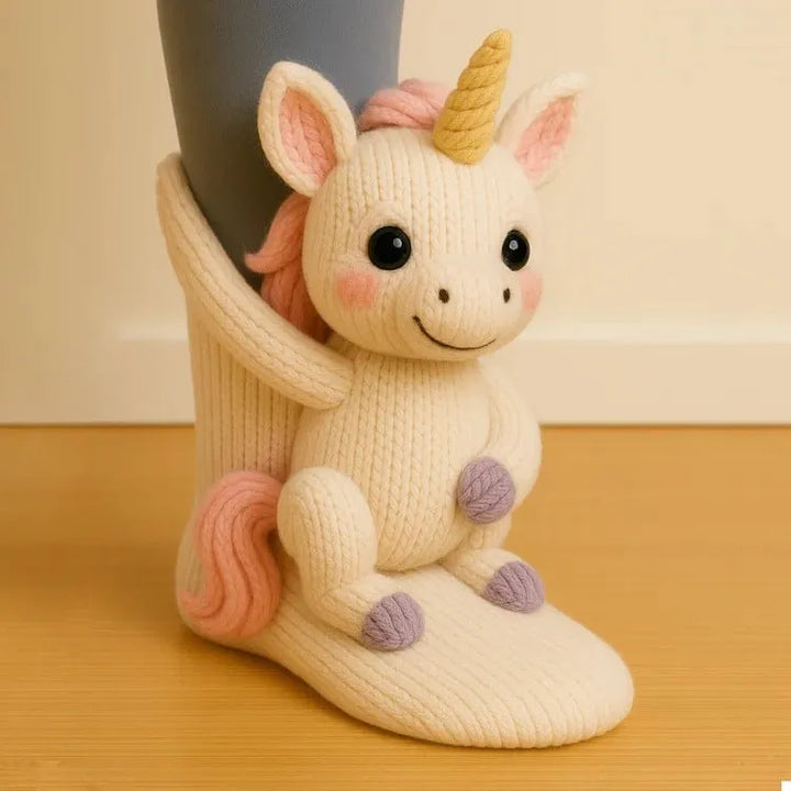 Warm and fuzzy socks featuring charming 3D animal accents