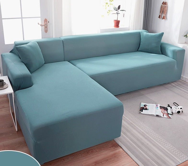 High-elasticity couch slipcover conforming to curved armrest details