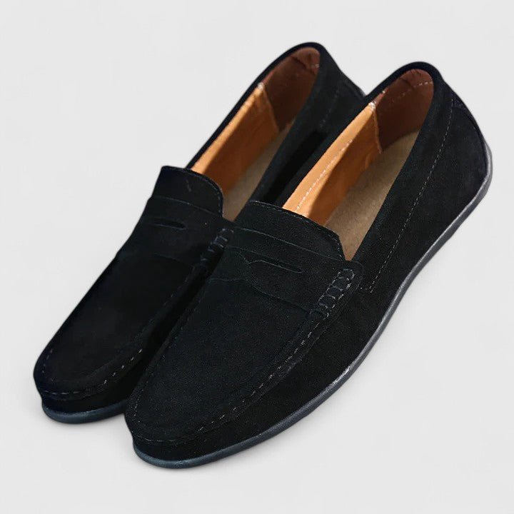 Detailed view of inner lining and breathable material in men's loafers