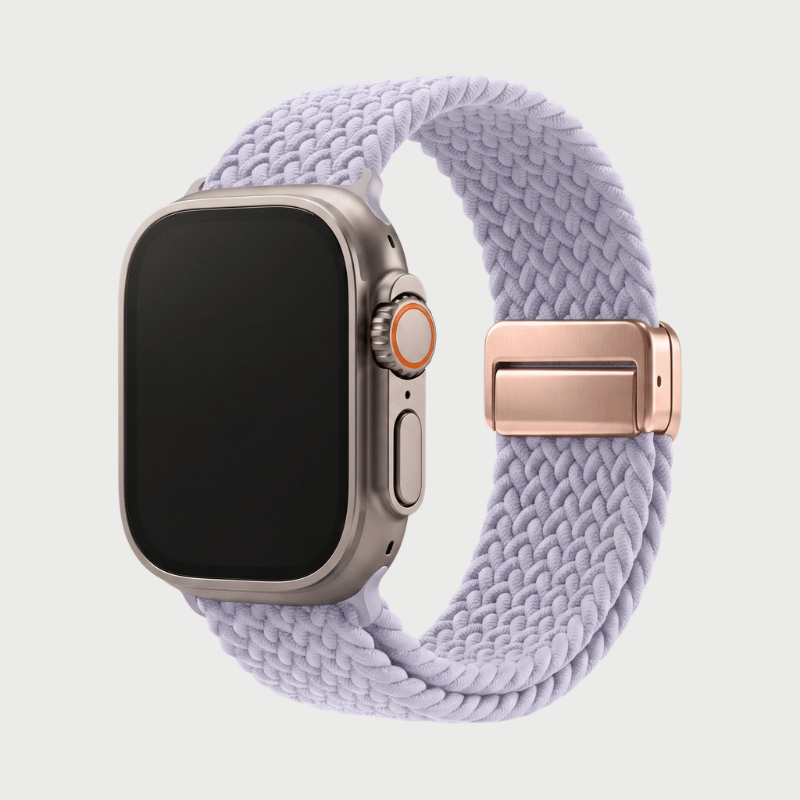 Flat lay of durable braided magnetic loop watch band