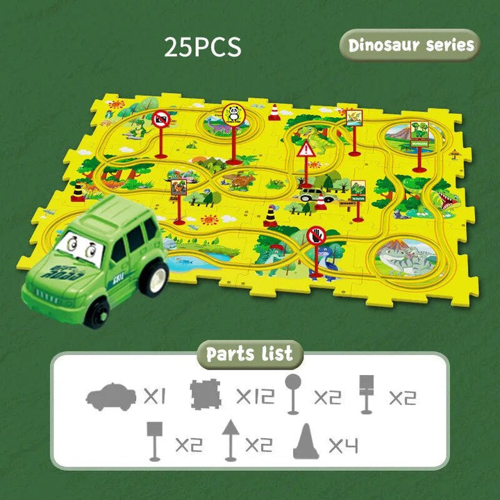 Educational vehicle puzzle set Dino theme with toy car and puzzle pieces