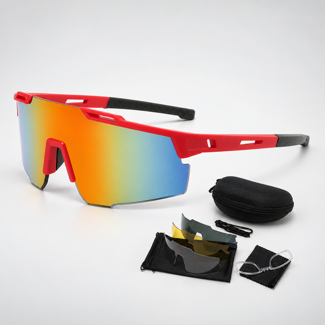 Side view of photochromic cycling glasses with ergonomic temple arms