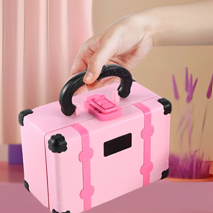 Toy makeup set with washable formulas stored in a pink cosmetic bag