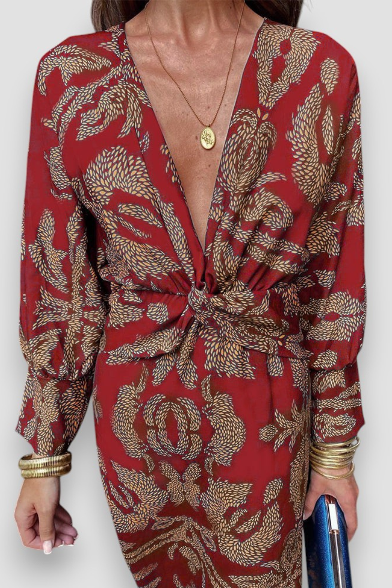 Fabric texture and floral print detail of women's fashionable midi dress