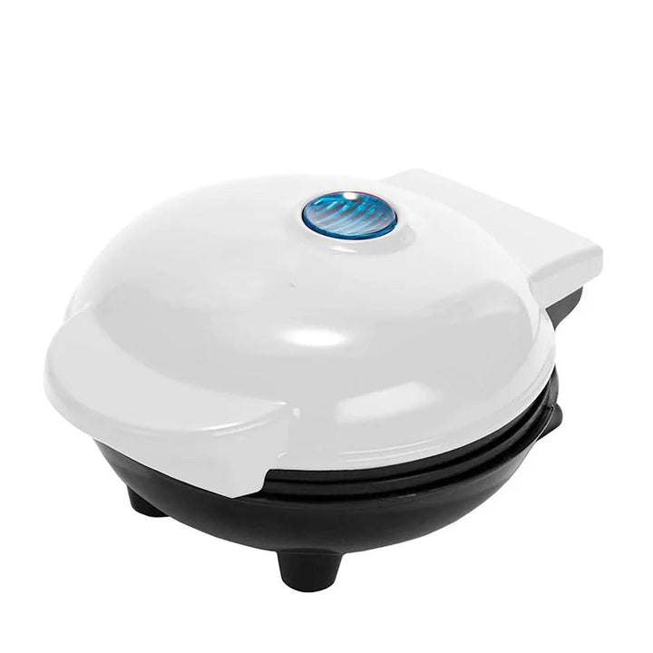 Compact mini waffle maker in trendy aqua color with non-stick cooking plates