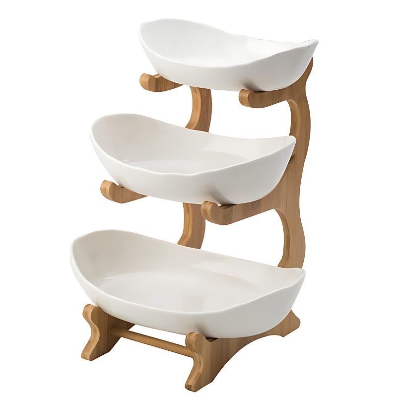 Two-tier fruit bowl serving tray setup for kitchen decor and organization