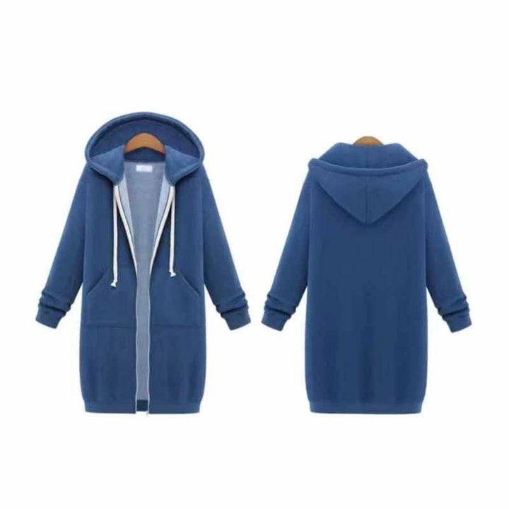Folded womens casual long zip cardigan winter outerwear