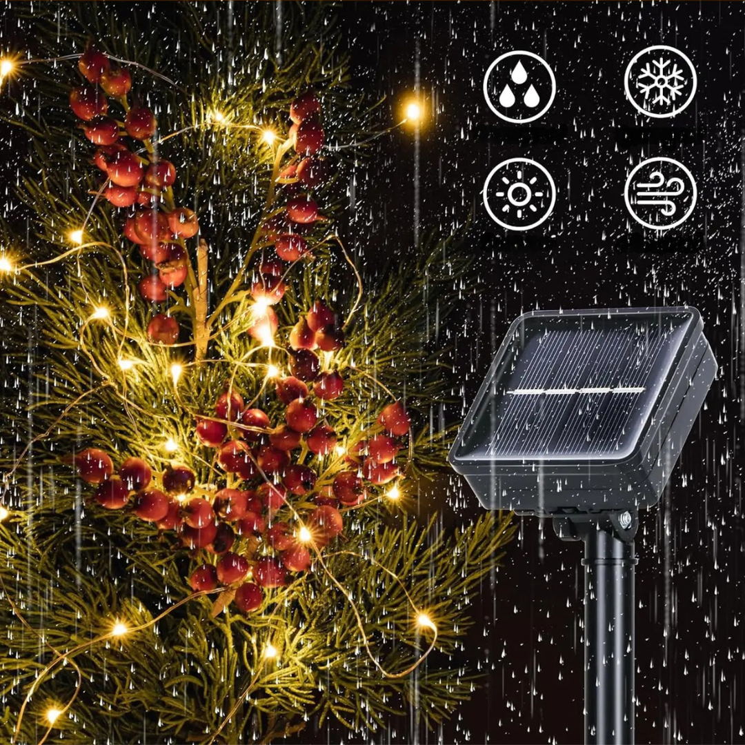 Energy-efficient garden lights casting a soft ambiance on outdoor seating