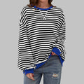 Denise | Women’s Oversized Striped Long Sleeve Crew Neck Sweatshirt