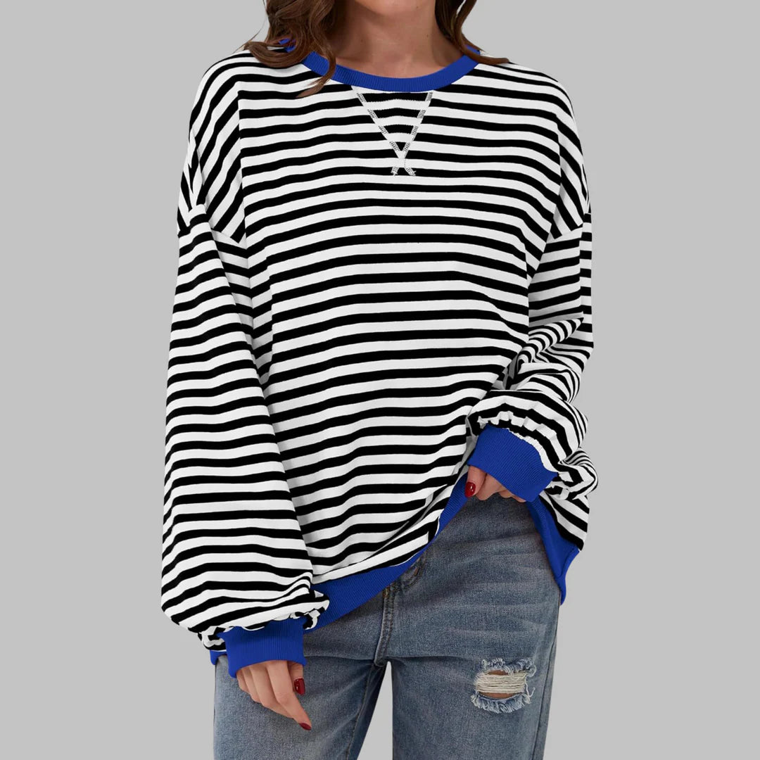 Denise | Women’s Oversized Striped Long Sleeve Crew Neck Sweatshirt