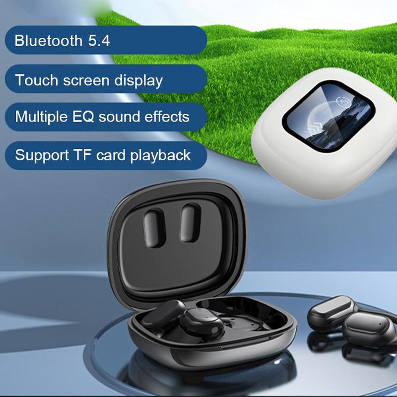 Sports audio wireless earbuds displayed next to sleek charging case