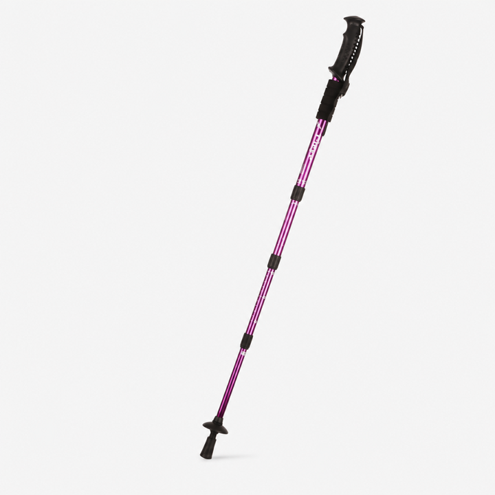 Lightweight telescopic hiking pole folded down for compact camping equipment storage