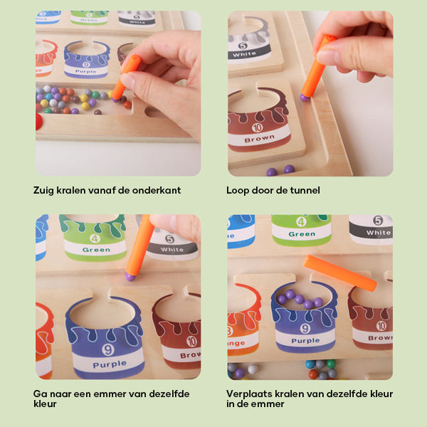 Kids magnetic color and number maze board showing colorful beads and counting paths