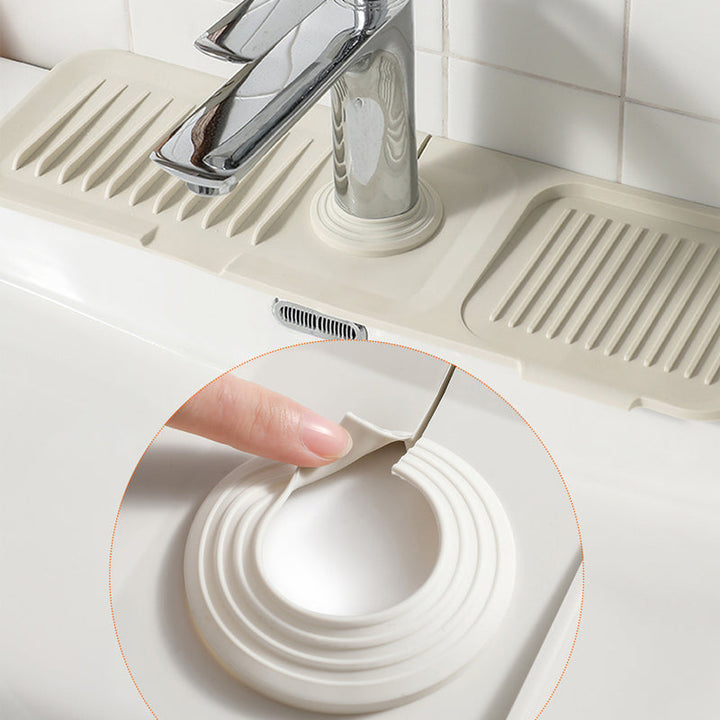 Space saving rollable dish drying mat placed next to the sink