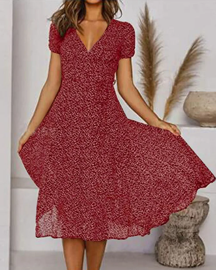 Womens casual v-neck flare midi dress styled for party wear