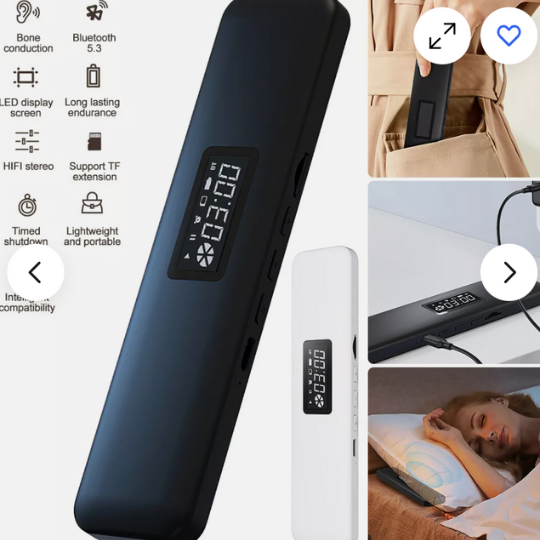 Compact wireless sleep sound machine speaker resting on a white bed pillow