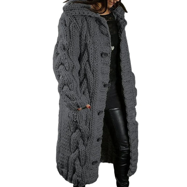 Stylish women's chunky cardigan styled for cold weather
