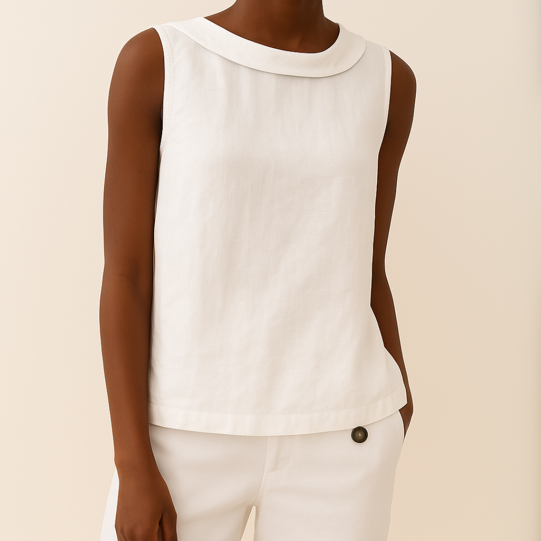 Light blue roll collar sleeveless top for women in relaxed summer style