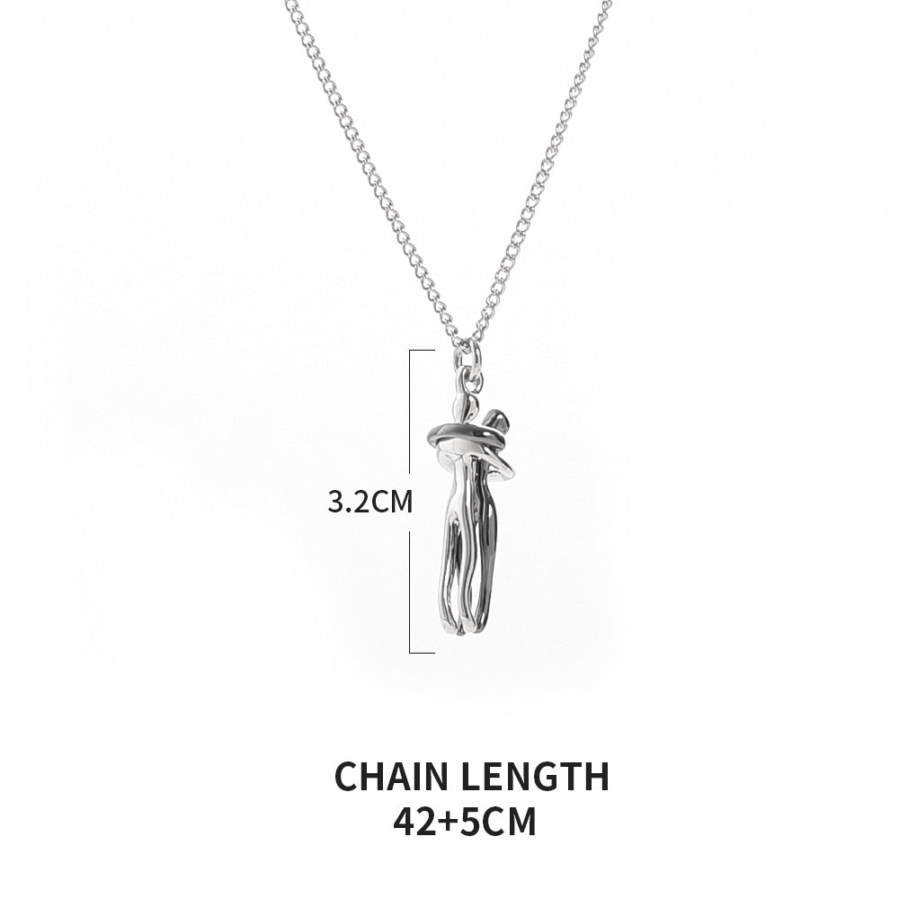 Romantic gift necklace in polished silver hanging vertically