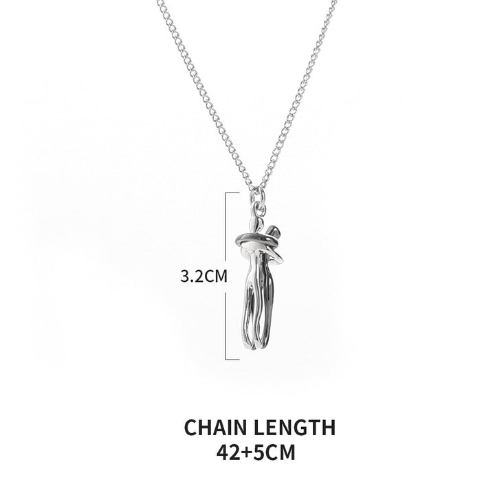 Romantic gift necklace in polished silver hanging vertically