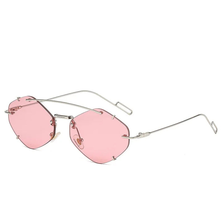 Angle view of elegant women's rimless diamond sunglasses highlighting chic temple design
