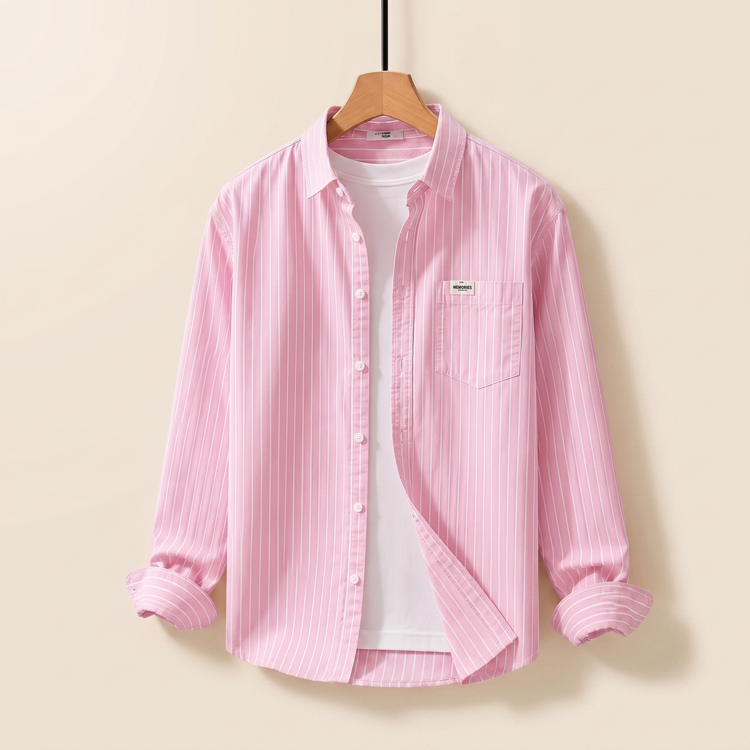 Back view of men's long sleeve button-up shirt for everyday fashion