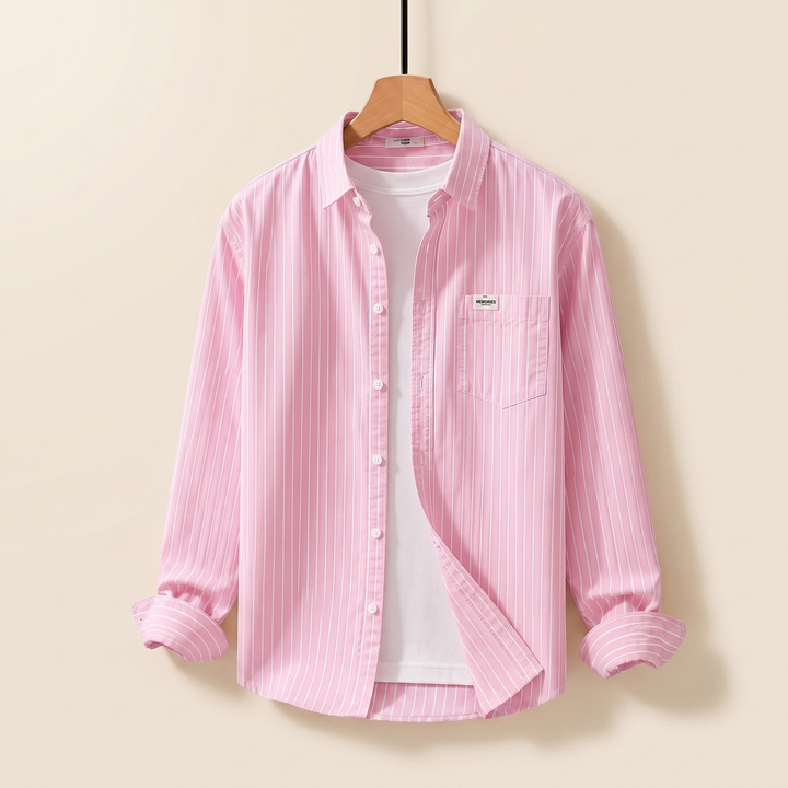 Back view of men's long sleeve button-up shirt for everyday fashion